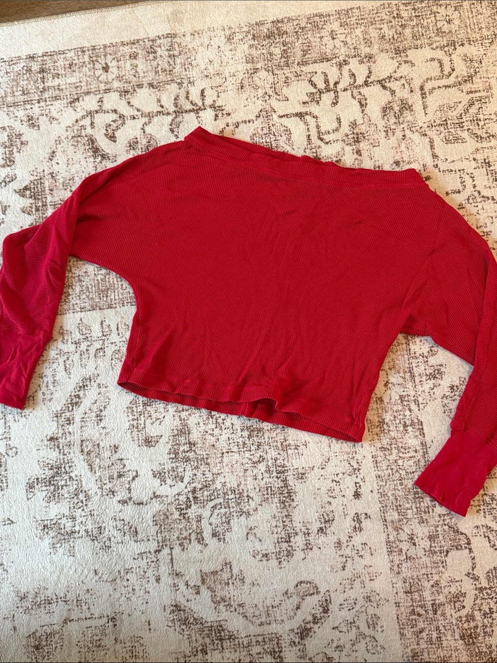 bobi Red Off-Shoulder Ribbed Crop sweater